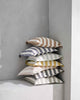 A gorgeous stack of modern striped cushions, made from European linen, by Weave Home NZ