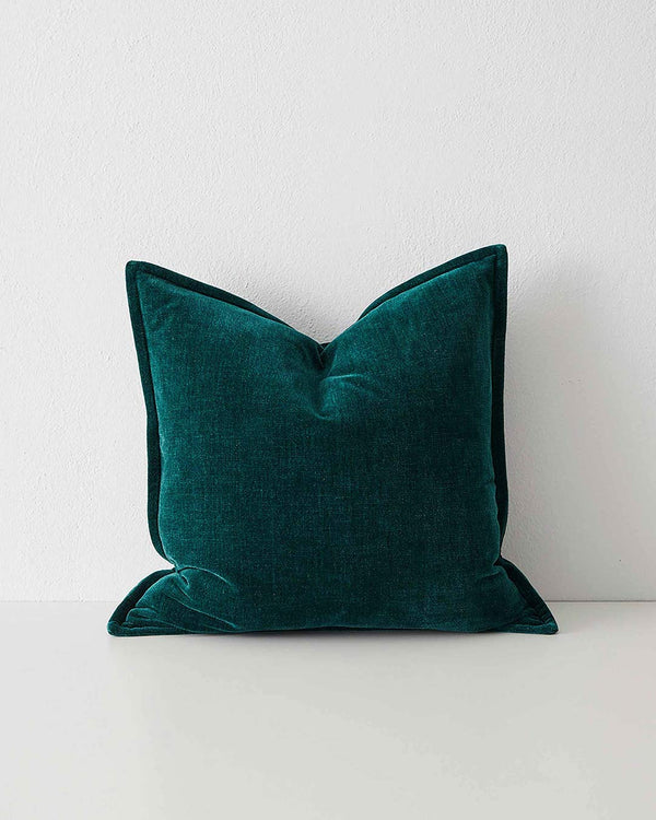 A beautiful vintage velvet cushion in a stunning rich green colour, by Weave Home NZ