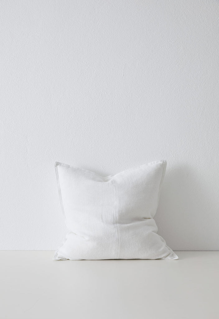 White Como Linen Cushion with panel detail, by Weave Home NZ. Size: 50cm x 50cm