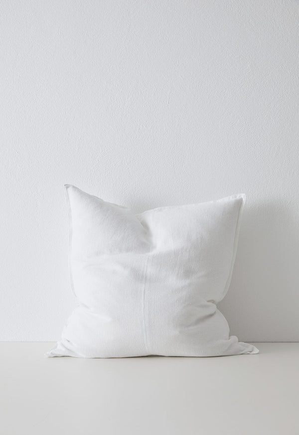 White Como Linen Cushion with panel detail, by Weave Home NZ. Size: 60cm x 60cm