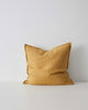 Mustard yellow Amber Como Linen Cushion with panel detail, by Weave Home NZ. Size: 50cm x 50cm