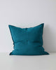 Vibrant teal blue Como Linen Cushion with panel detail, by Weave Home NZ. Size: 60cm x 60cm