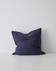 Deep blue ocean colour Como Linen Cushion with panel detail, by Weave Home NZ. Size: 50cm x 50cm