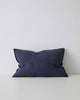 Deep blue ocean colour Como Linen Cushion with panel detail, by Weave Home NZ. Size: 40cm x 60cm lumbar