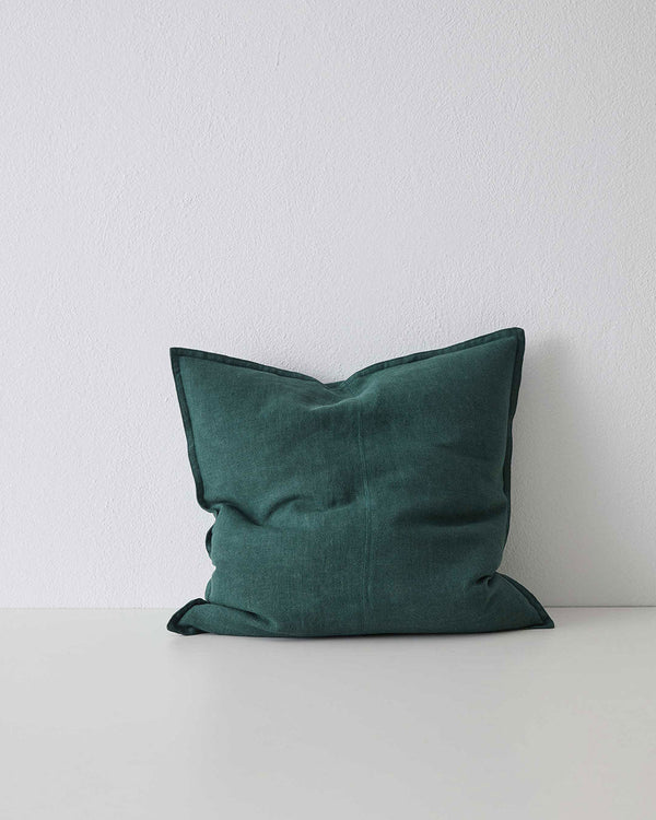 Exquisite deep green, jewell-toned Como Linen Cushion with panel detail, by Weave Home NZ. Size: 50cm x 50cm