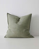 Weave Olive Como Linen Cushion with panel detail, by Weave Home NZ. Size: 60cm x 60cm