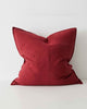 Rhubarb Red Como Linen Cushion with panel detail, by Weave Home NZ. Size: 60cm x 60cm