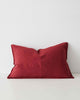 Rhubarb Red Como Linen Cushion with panel detail, by Weave Home NZ. Size: 40cm x 60cm Lumbar