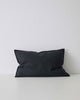 Dark shadow colour Como Linen Cushion with panel detail, by Weave Home NZ. Size: 40cm x 60cm lumbar