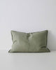 Weave Olive Como Linen Cushion with panel detail, by Weave Home NZ. Size: 40cm x 60cm Lumbar