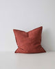 Sienna Red-Brown Rust Como Linen Cushion with panel detail, by Weave Home NZ. Size: 50cm x 50cm