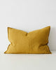 Bright mustard yellow Moss Como Linen Cushion with panel detail, by Weave Home NZ. Size: 40cm x 60cm Lumbar